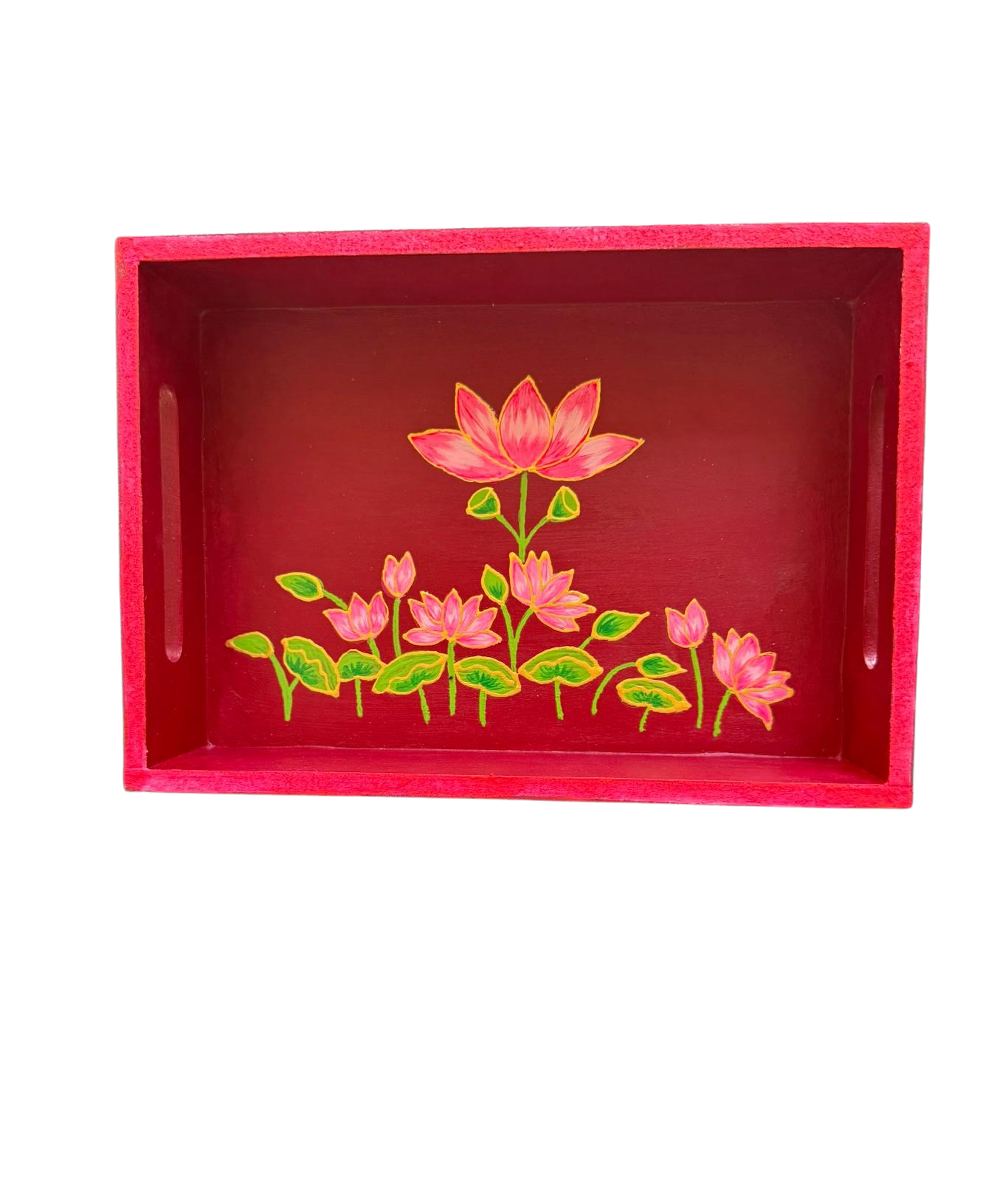 Pink Lotus Design Tray with Brown Background (CUSTOMIZED)